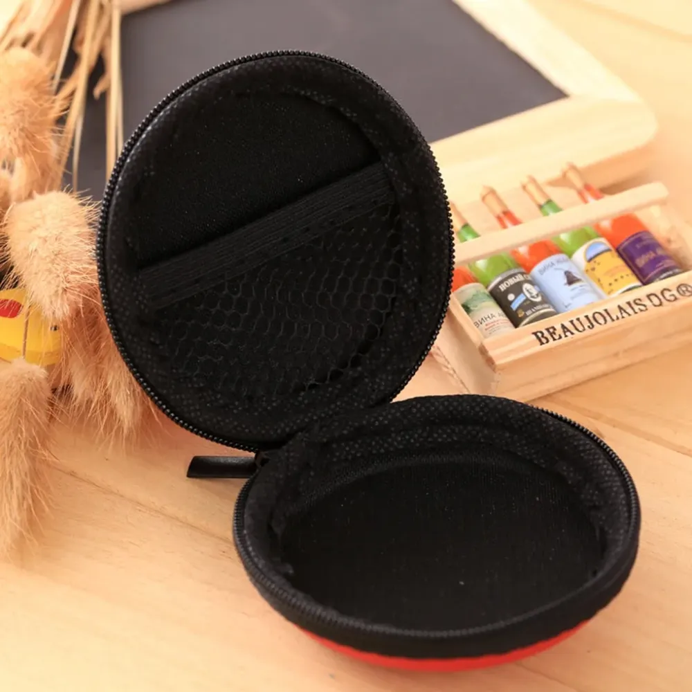 Portable Case for Headphones Case Mini Zippered Round Storage Hard Bag Headset Box for Earphone Case SD TF Cards