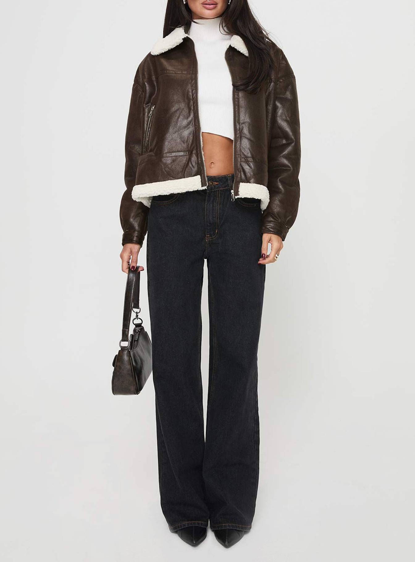 Solara Faux Leather Shearling Jacket Chocolate