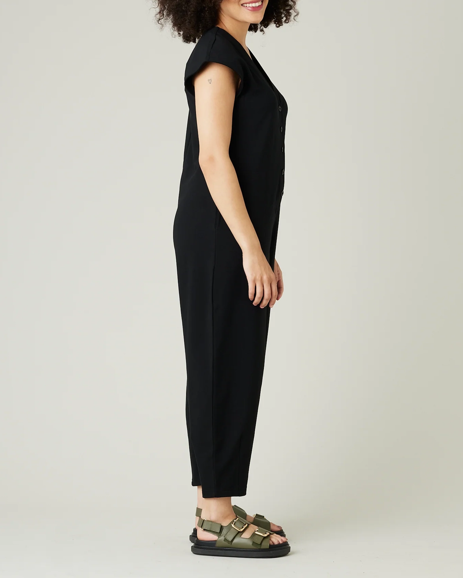 BLACK COTTON JERSEY JUMPSUIT