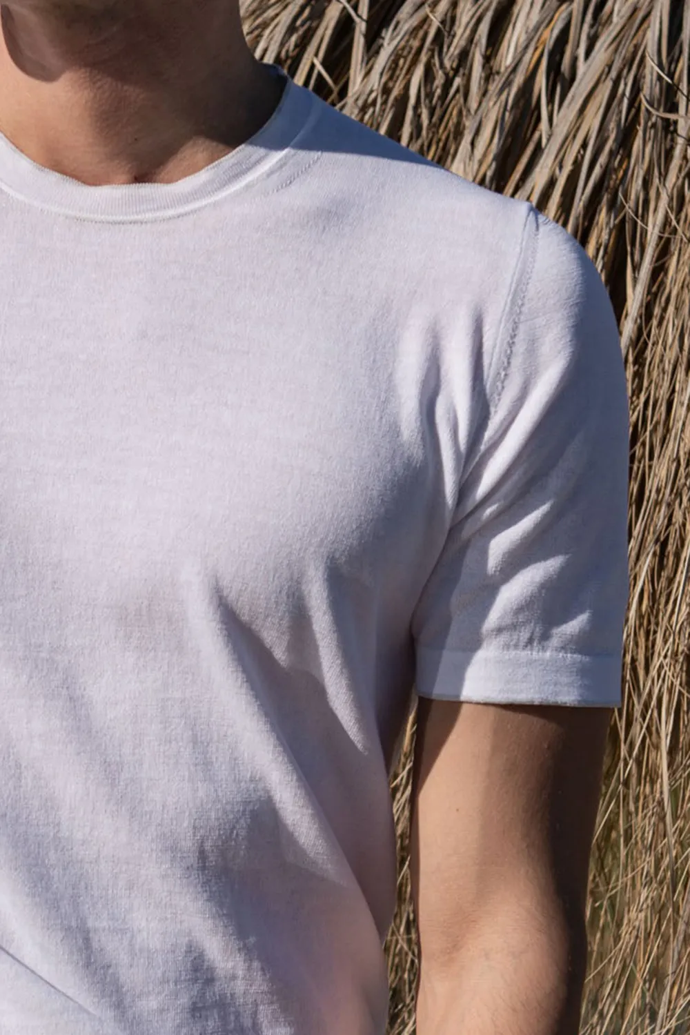 White Knitted Cotton T-Shirt