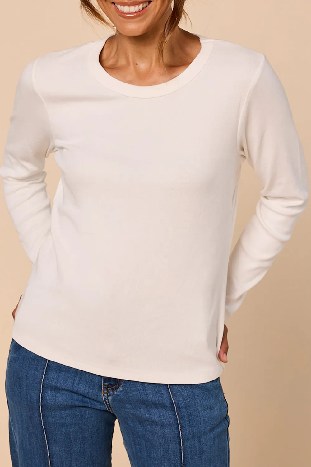 Adrift Ribbed Long Sleeve Tee In White