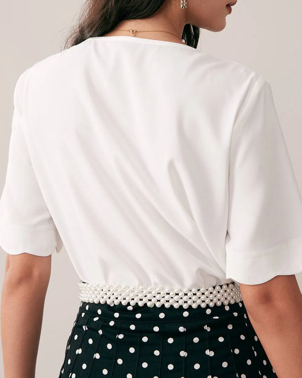 The Ruffle Neckline Pearl Button Shirt