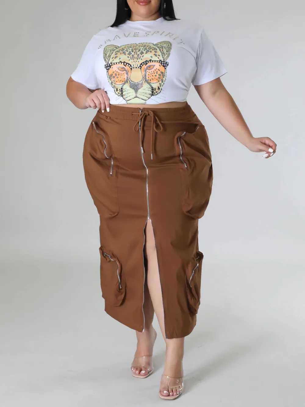 Plus-Size Fashion Women'S Cargo Style Skirt