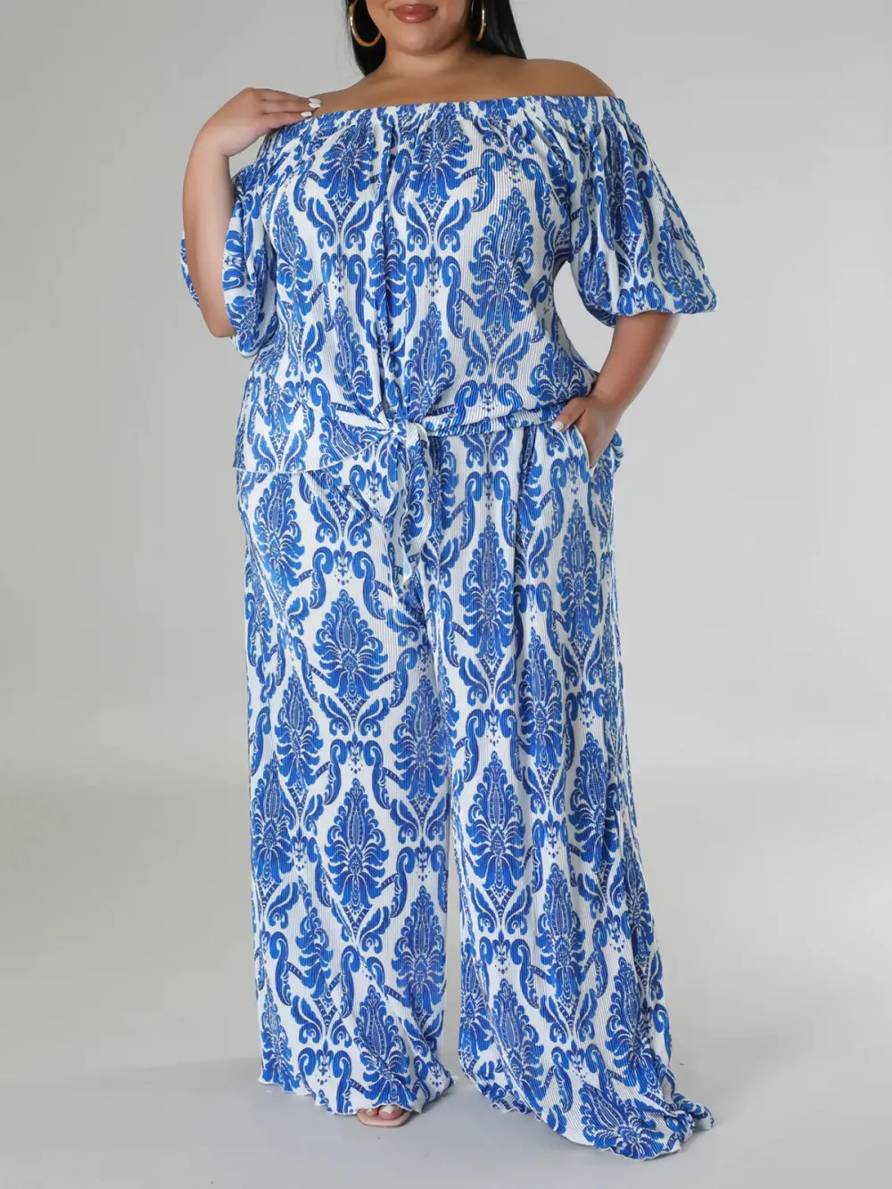 Plus-Size Women'S Fashion Plant-Print Suit