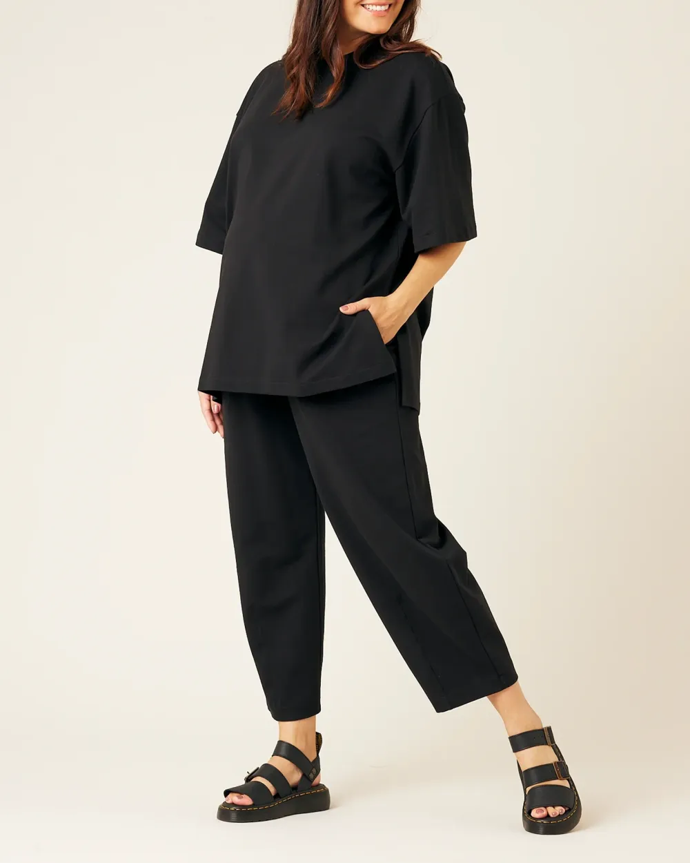 BLACK COTTON JERSEY TROUSERS