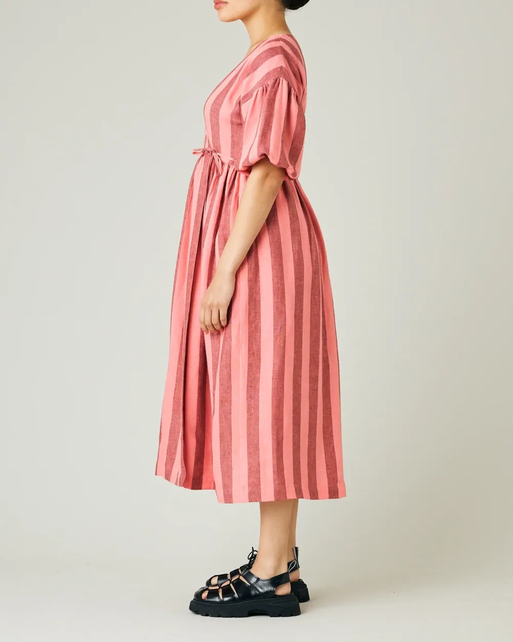 WINNIE BLUSH STRIPE LINEN DRESS