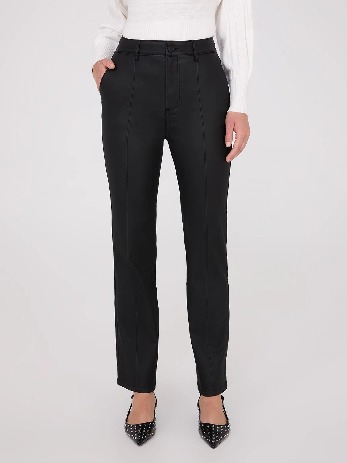 Coated Front Pintuck Pants