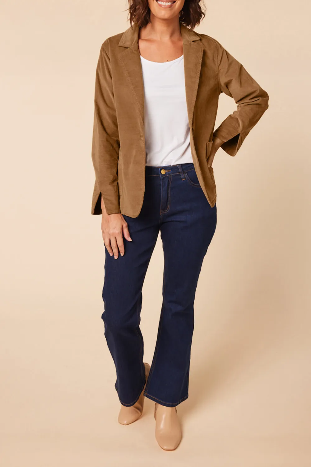 Adrift Relaxed Brushed Cotton Blazer In Camel