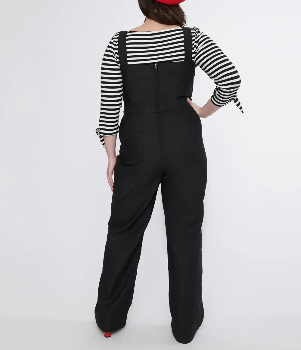 Unique Vintage Plus Size 1950s Black Wide Leg Overalls