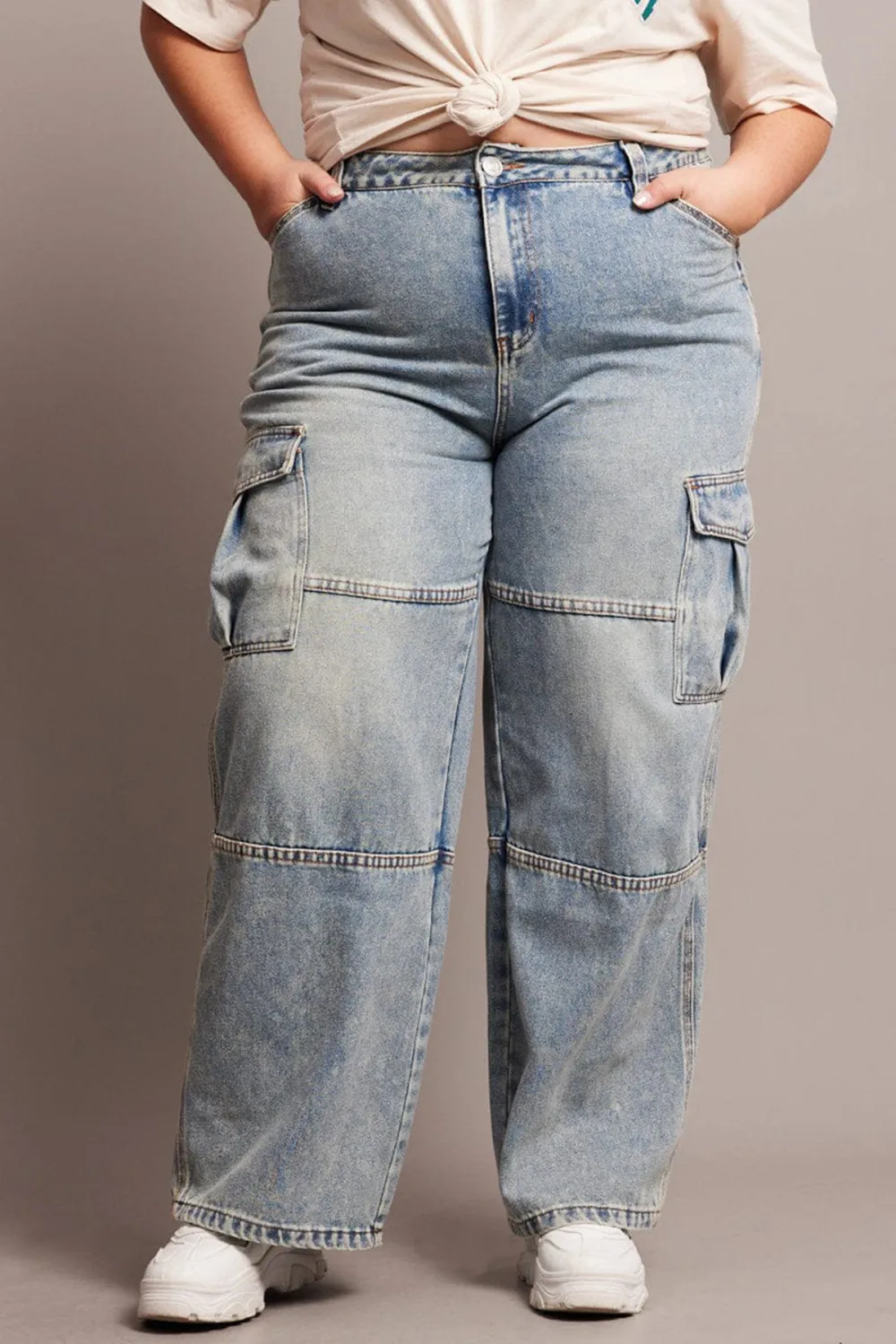 Denim Cargo Jeans High Rise