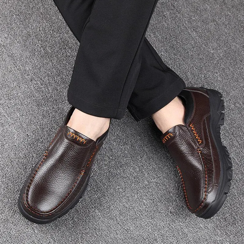 Men's Cow Leather Waterproof Comfy Non Slip Soft Slip On Casual Shoes