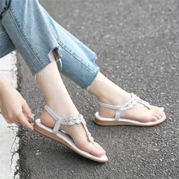 Bohemia Summer Women Rhinestone Hollow out Flat Sandals