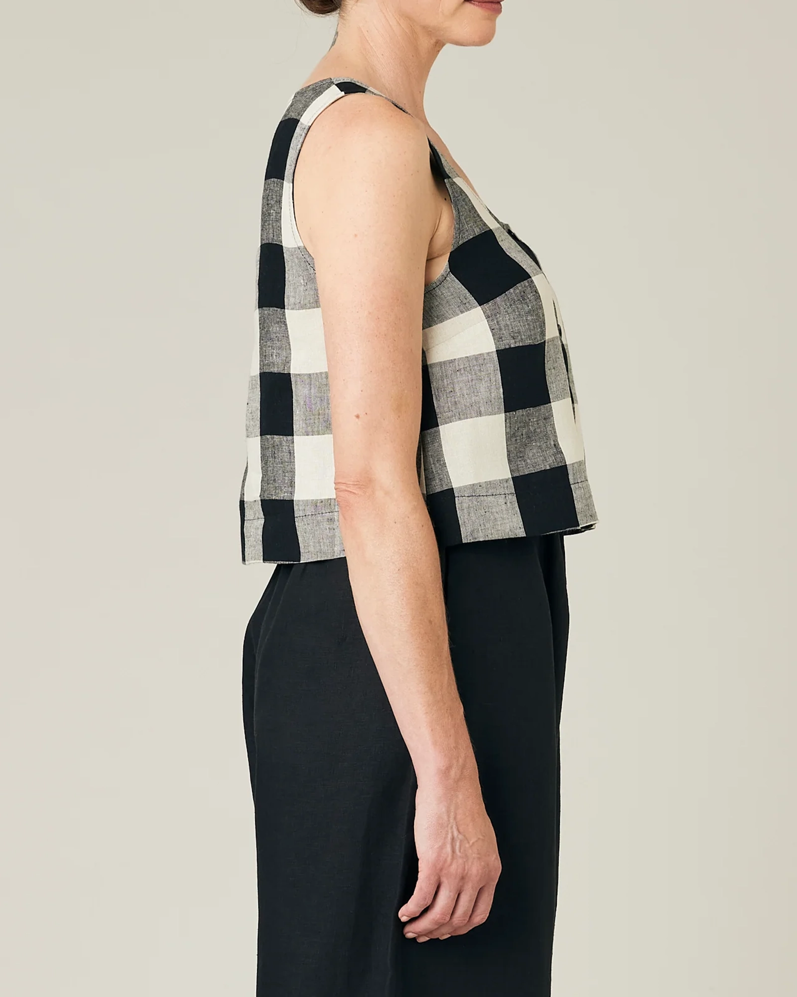 BETTY STONE & BLACK MEGA CHECK LINEN TOP