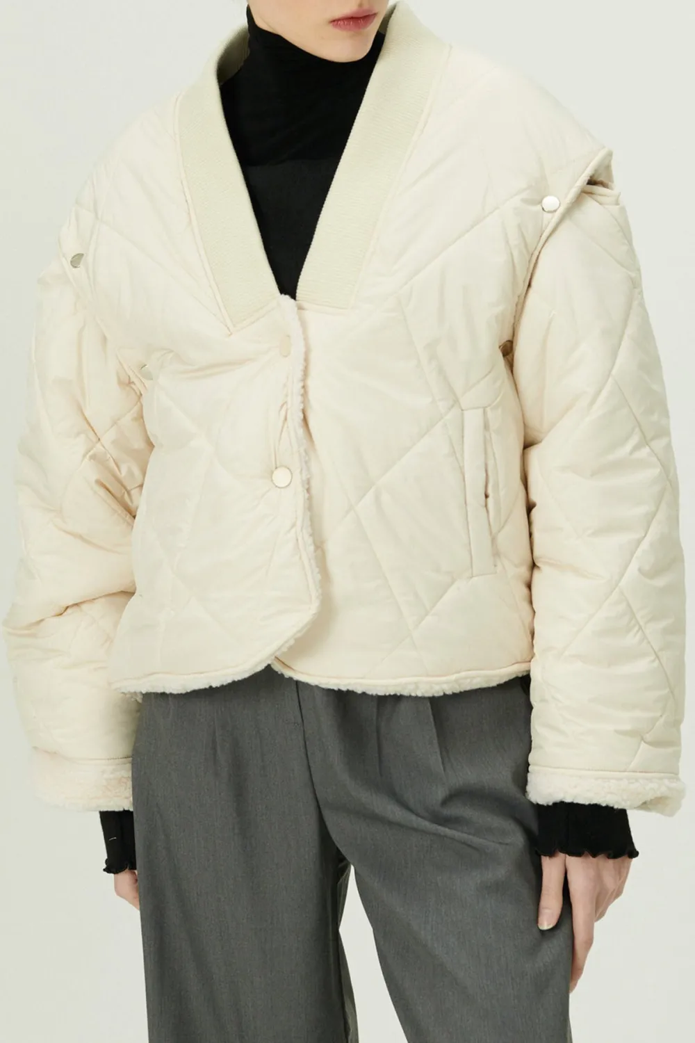 Eileen Quilted Sherpa Coat w/Detachable Sleeve