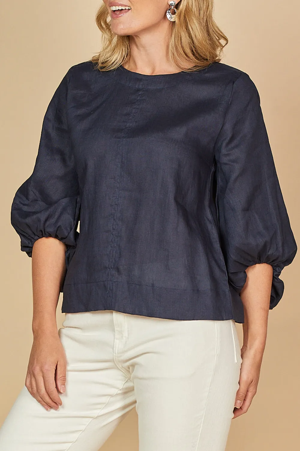 Audrey Linen Blouse In Navy