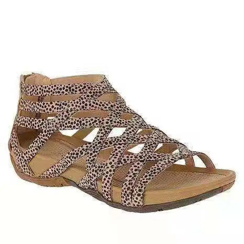 Summer Women Shoes  Leopard Round Toe Hollow Wedges Sandals