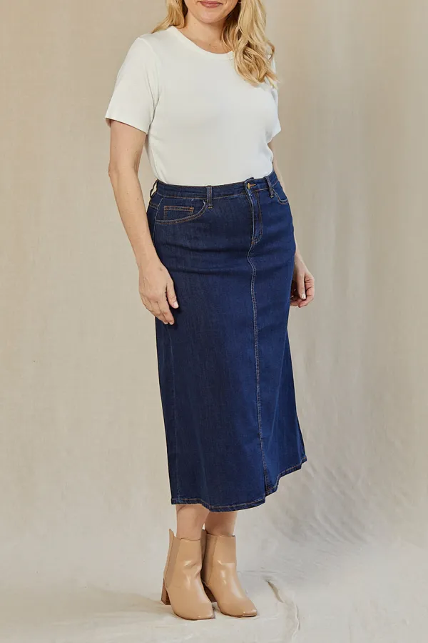 Adrift Denim A-Line Skirt in Mid Wash