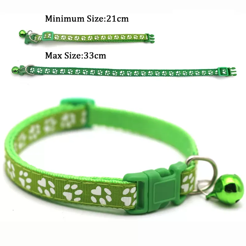 Pet Cat Collar Cute Paw Print Cat Bell Collar Adjustable Nylon Ribbon Collar for Cats Small Dogs Puppy Neck Strap