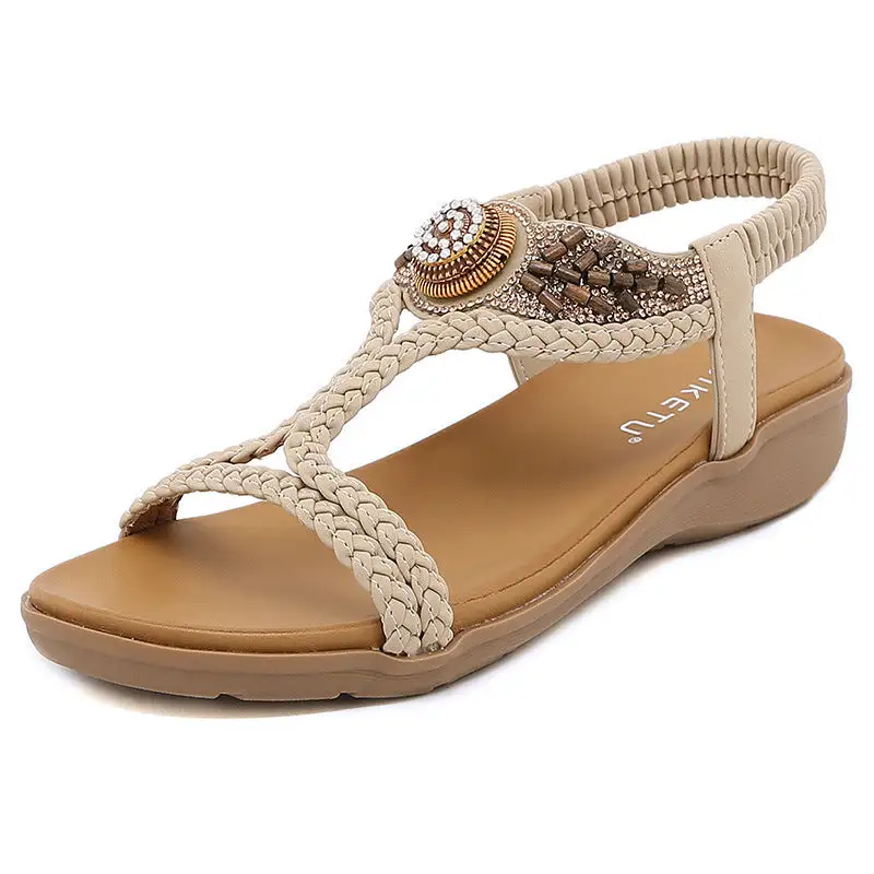 Cilool Beaded Sandals Band Lightweight Comfortable Retro Woven Sandals