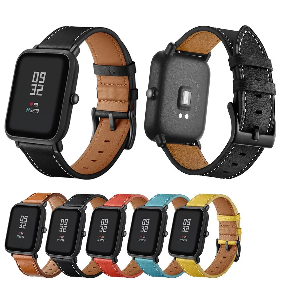 Leather WatchBand Wrist Straps Bracelet for Xiaomi Huami Amazfit Bip Youth Watch Smart Wristband SmartWatchs Accessories