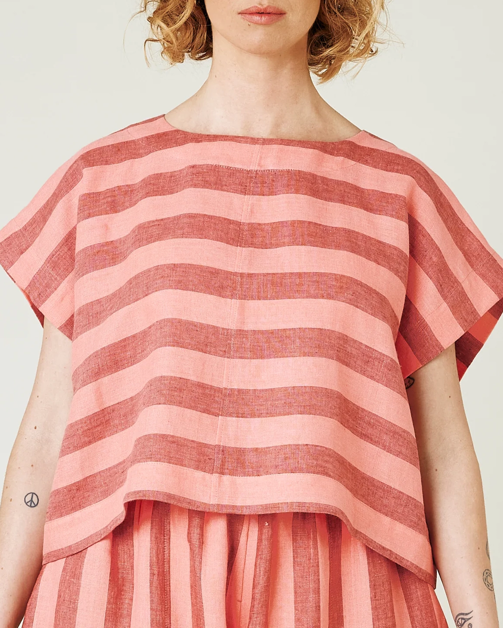 POLLY BLUSH STRIPE LINEN TOP