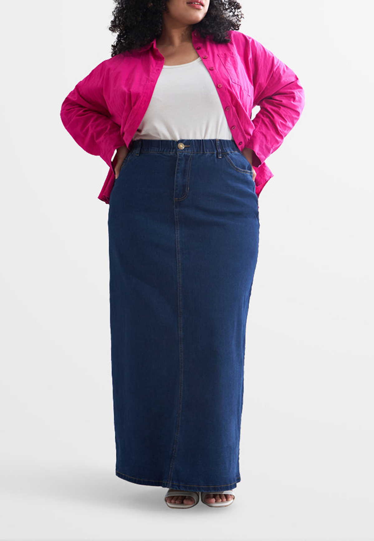 Denim Long A-Line Skirt