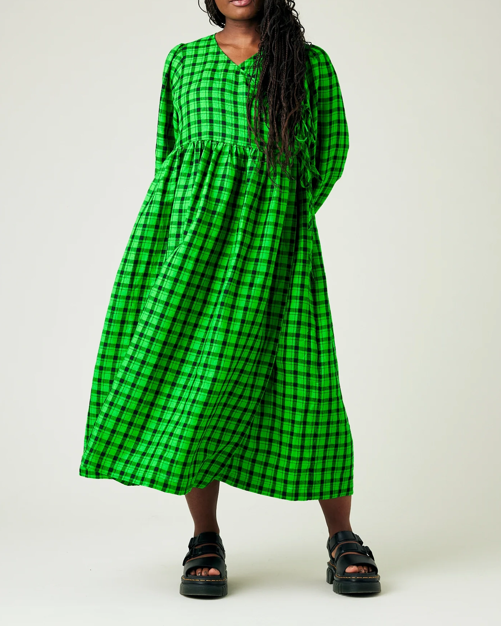 BLACK & GREEN CHECK LINEN DRESS