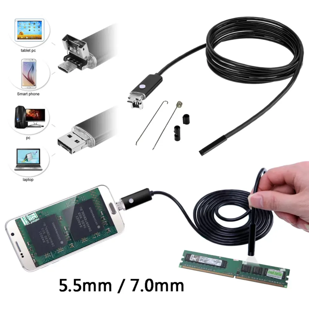 2M 6LED Android/PC Endoscope Waterproof Inspection Micro USB Wire HD Camera Android Mobile Phone Computer Dual Purpose Endoscope