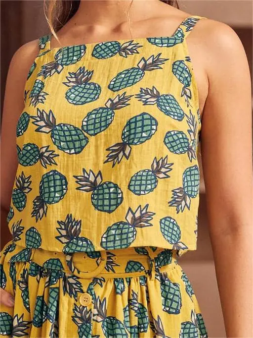 Pineapple Printed Sleeveless Tops Shirts