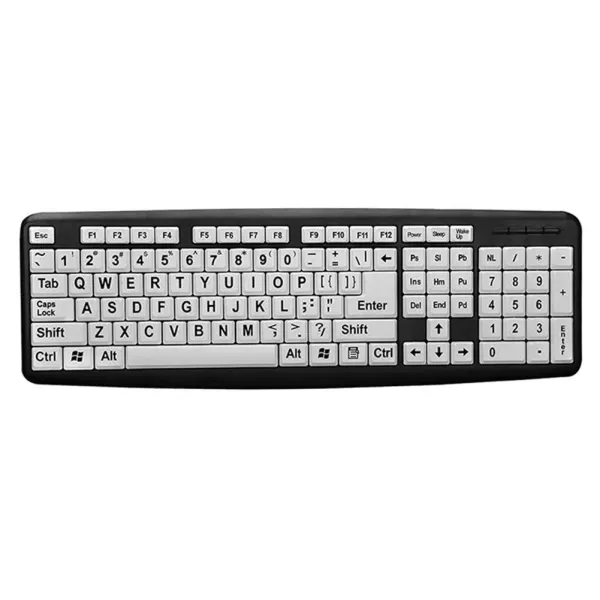 107 Key USB Wired Big Print White Key Black Letter Keyboard for Elder Old People Designed for People With Visual Impairment