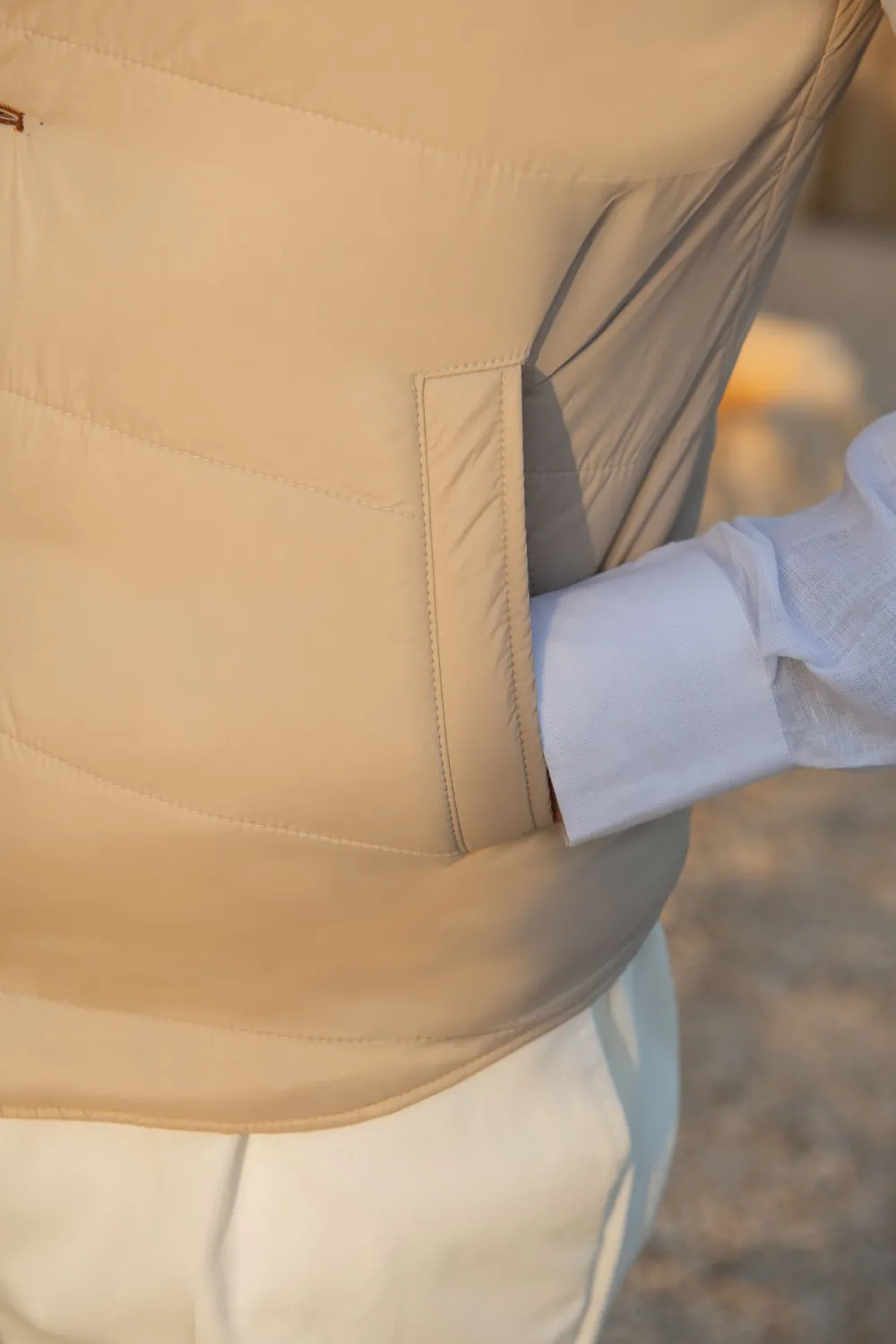 RUSTY AND BEIGE REVERSIBLE VEST IN LORO PIANA FABRIC