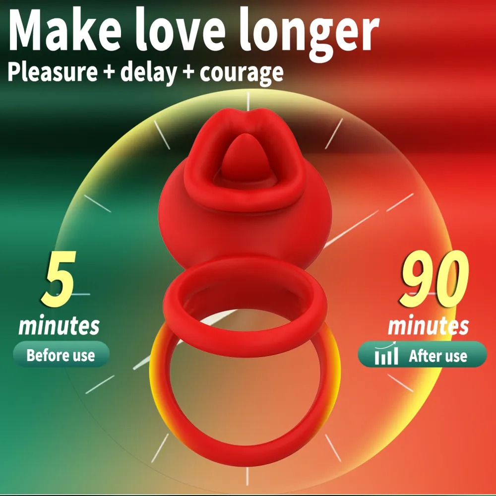 Cock Rings Clitoral Stimulator with Licking Mouth Pleasure, 9 Vibrations for Male Female