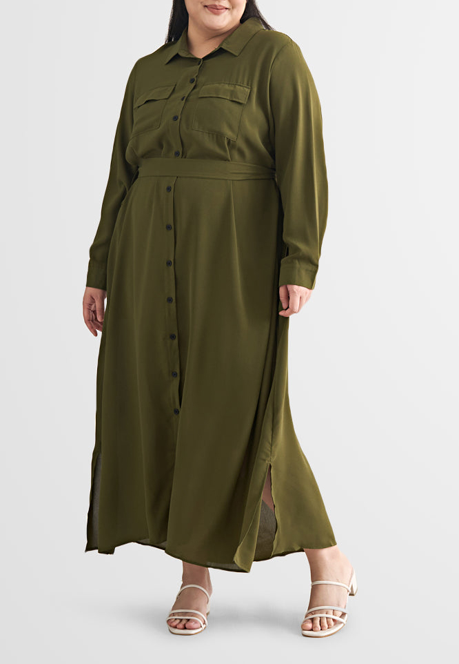 Long Trench Style Button Dress Shirt