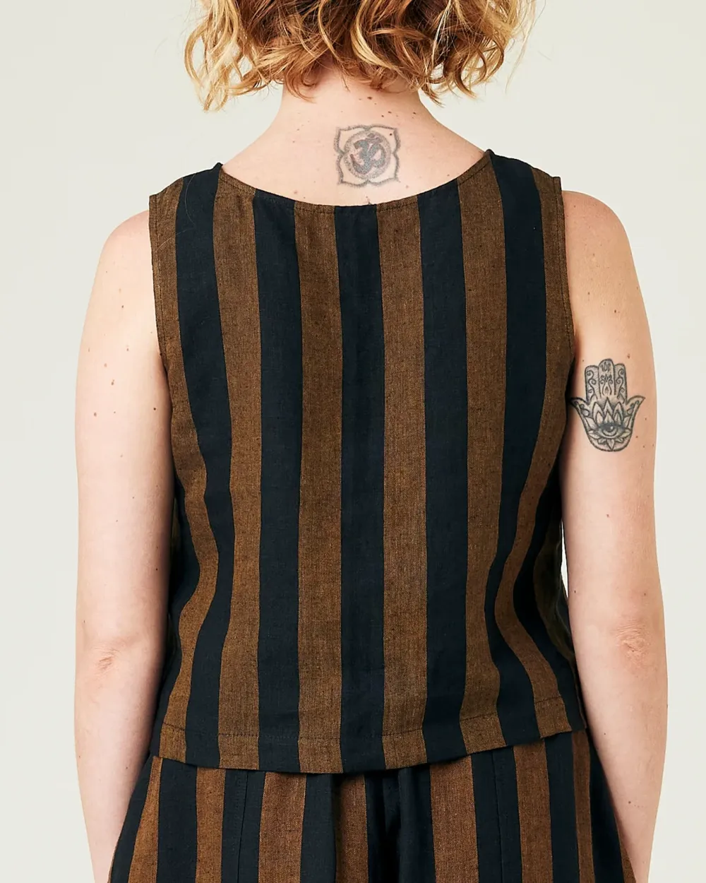 RUST & BLACK STRIPE LINEN TOP