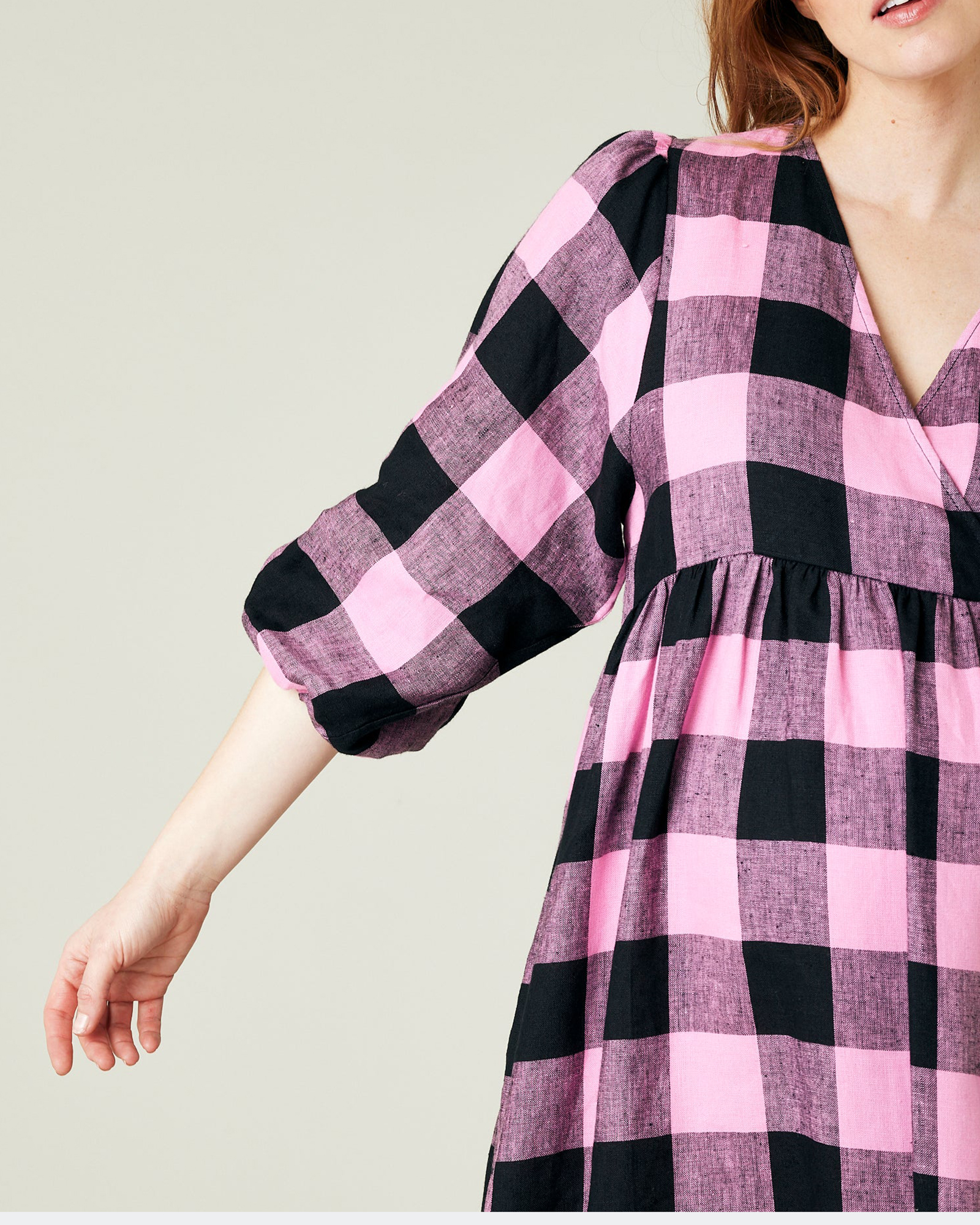 ABBIE PINK & BLACK MEGA CHECK LINEN DRESS