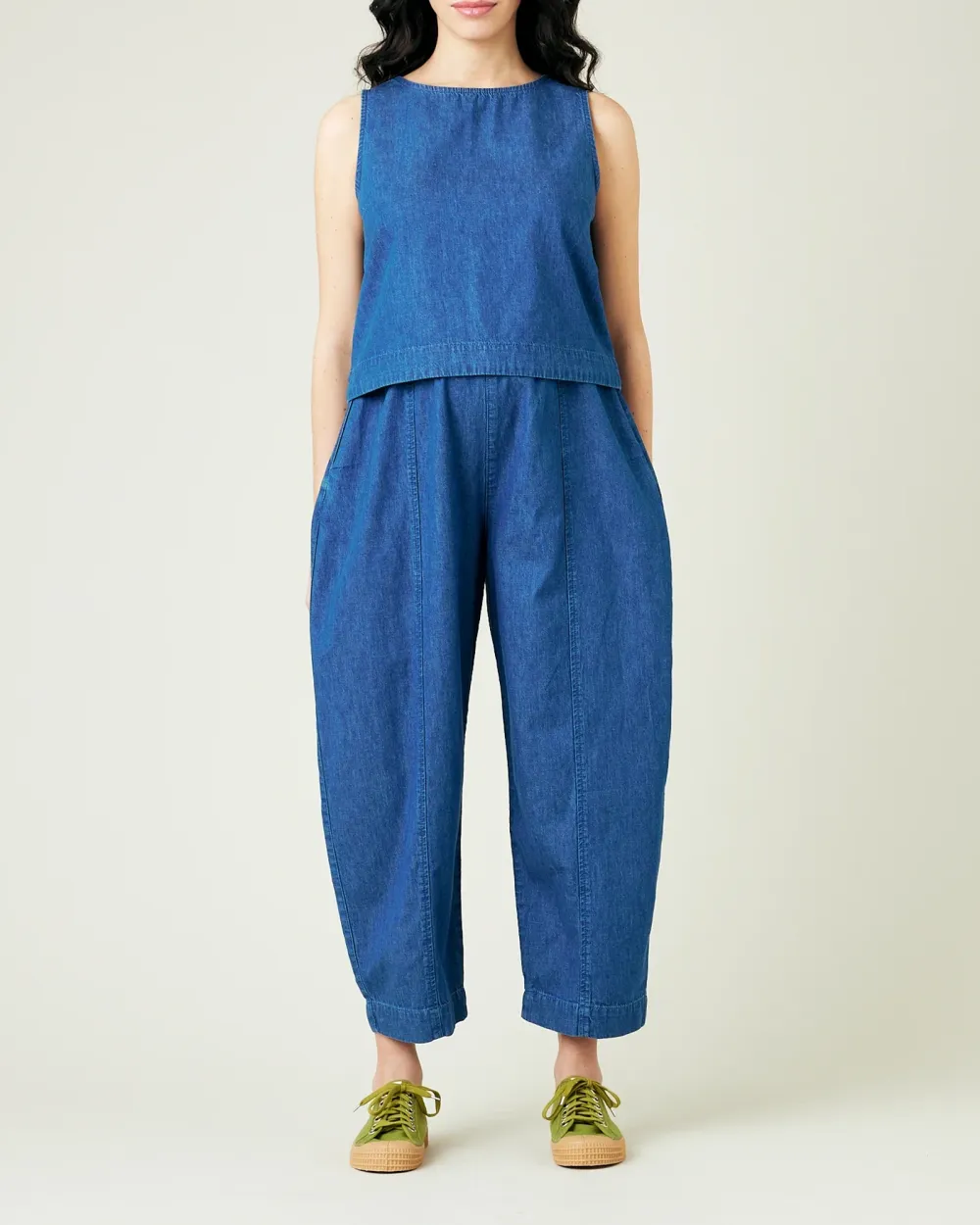 MID WASH DENIM CHAMBRAY TROUSERS