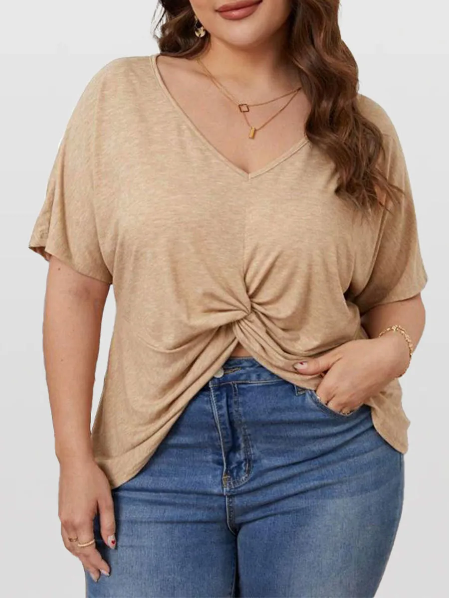 Twist Front V Neck Batwing Sleeve Tee