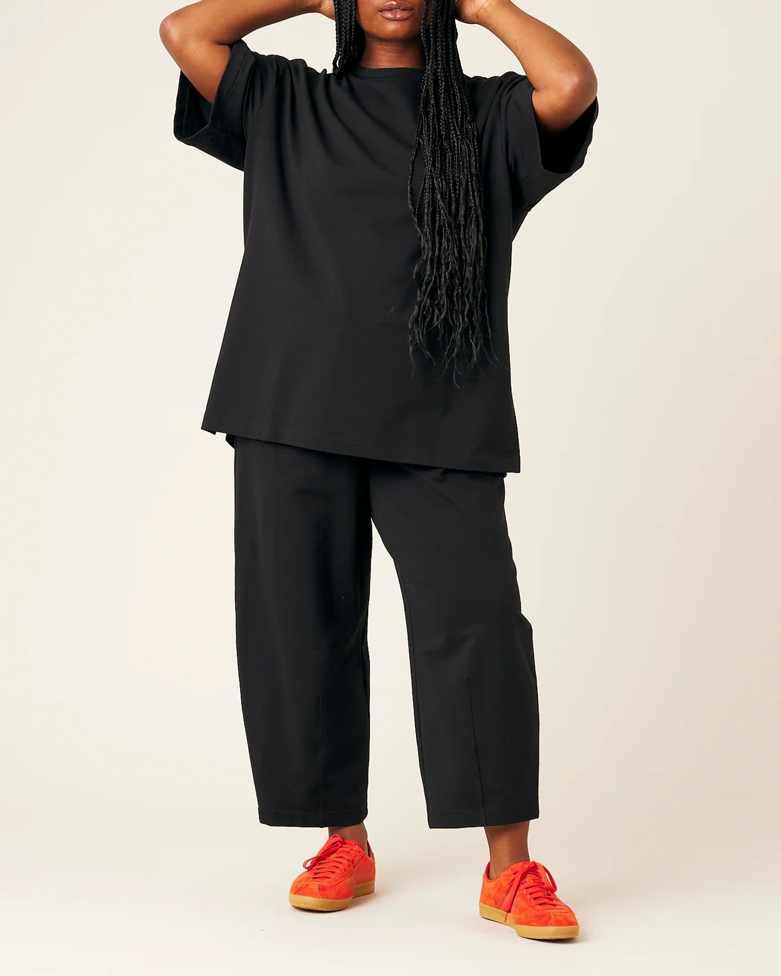 BLACK COTTON JERSEY TROUSERS