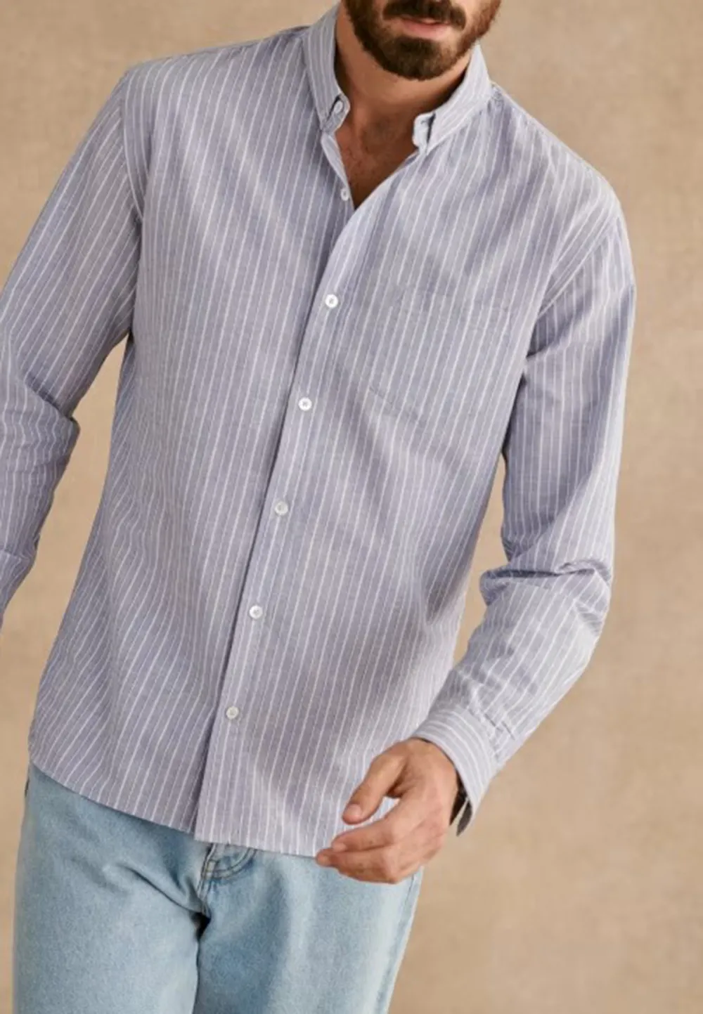 Cotton Linen Charlie Shirt-Blue White Stripes