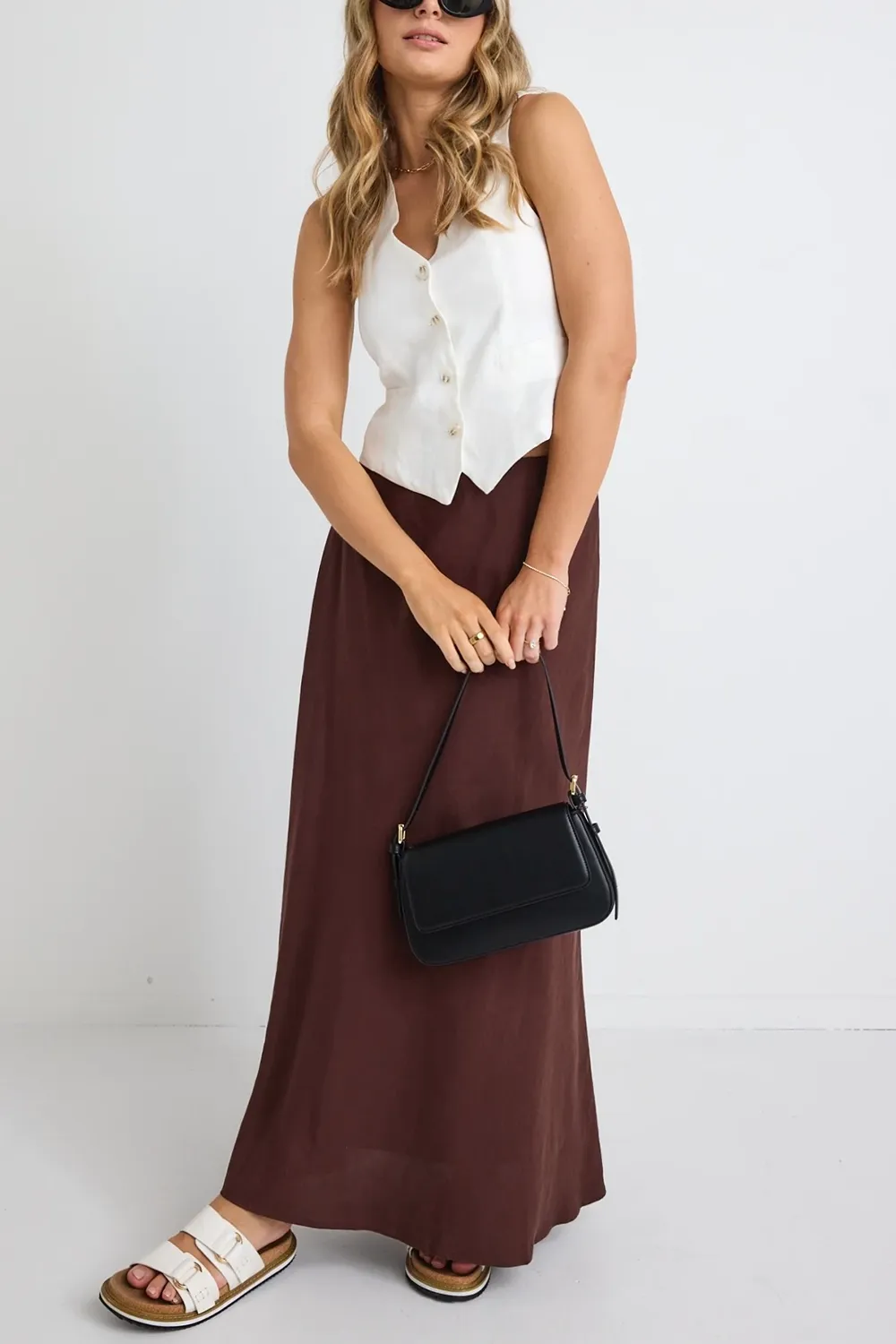 Lagos Chocolate Floaty Bias Cut Maxi Skirt