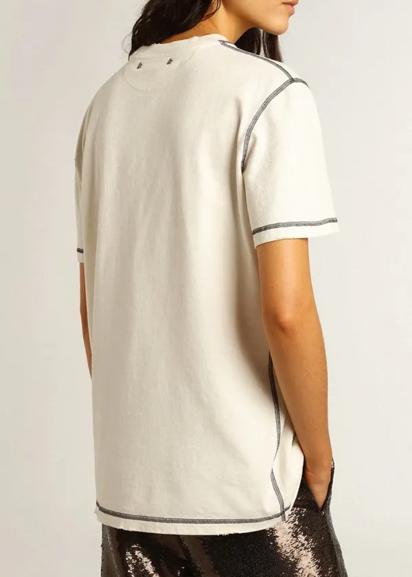 Golden Goose Journey T Shirt Cream Emb