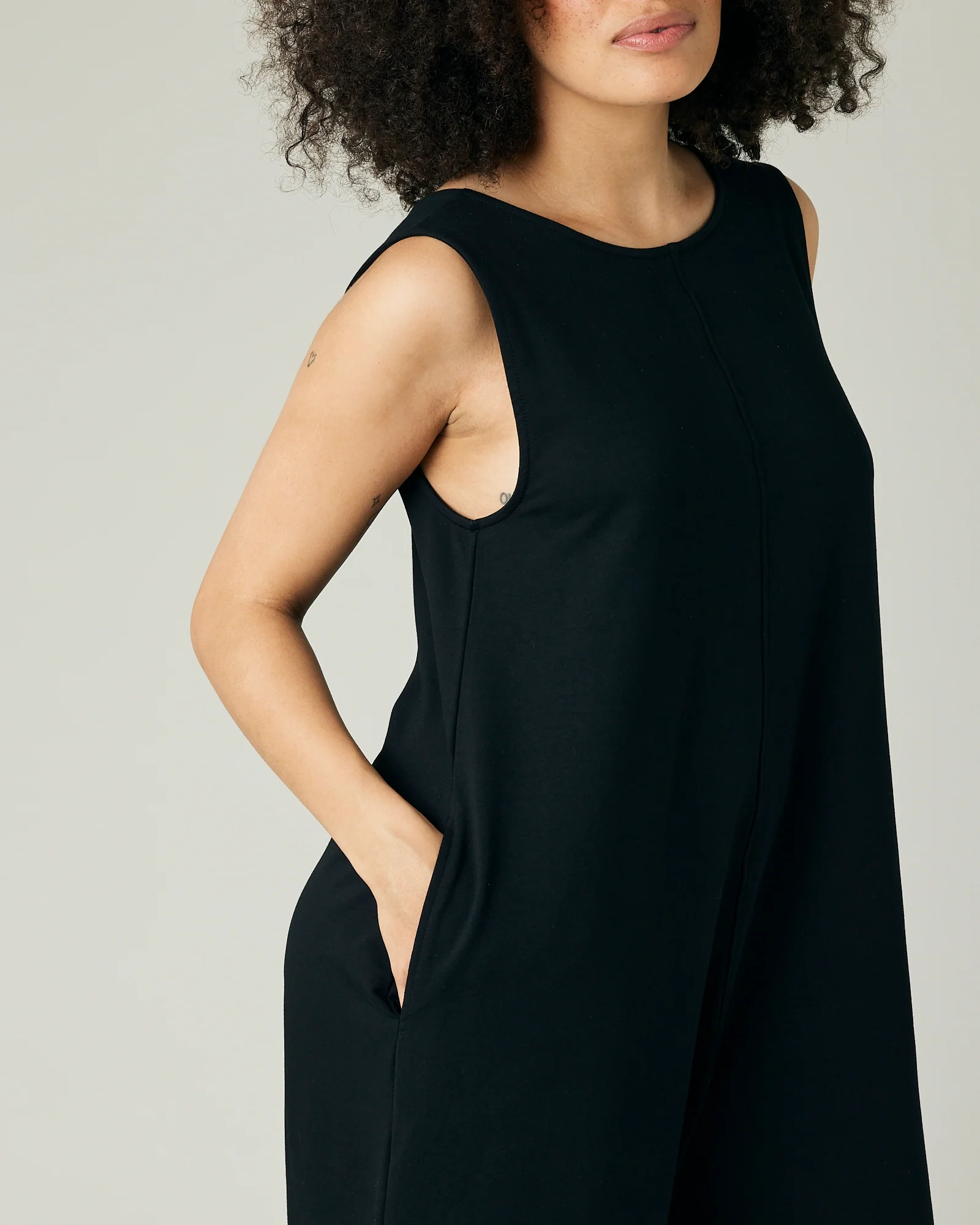 BLACK COTTON JERSEY JUMPSUIT