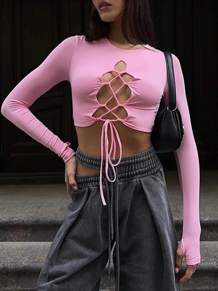 Women's Crewneck Sexy Strappy Cut-out Top