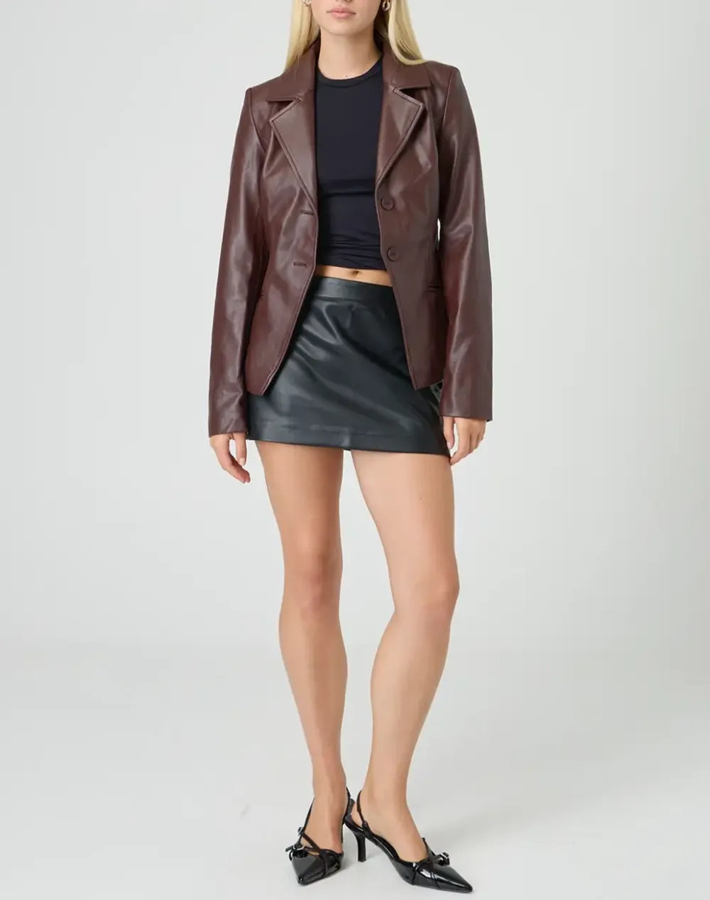 Fitted Faux Leather Blazer