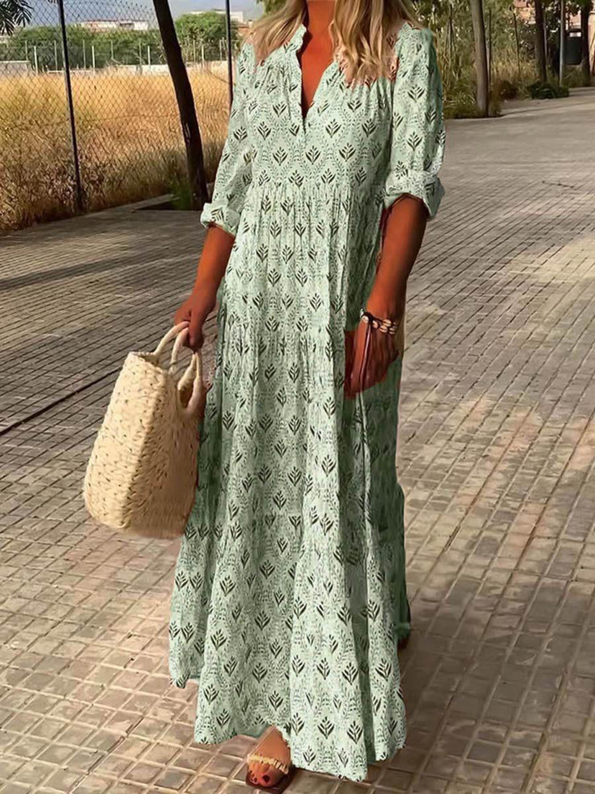 Retro Stand Collar Large Size Fashionable Loose Long Dress