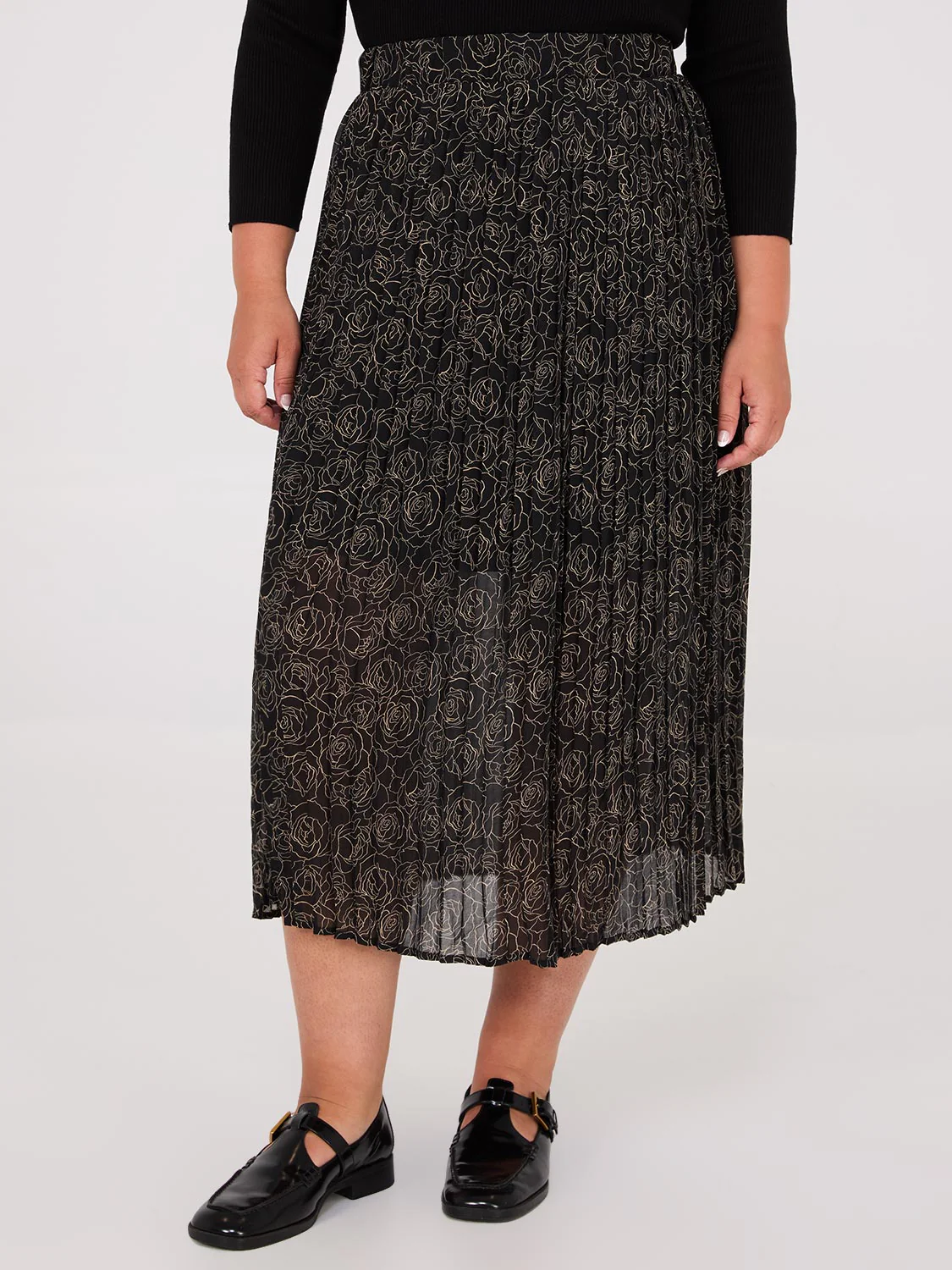 Printed Chiffon Pleated Midi Skirt