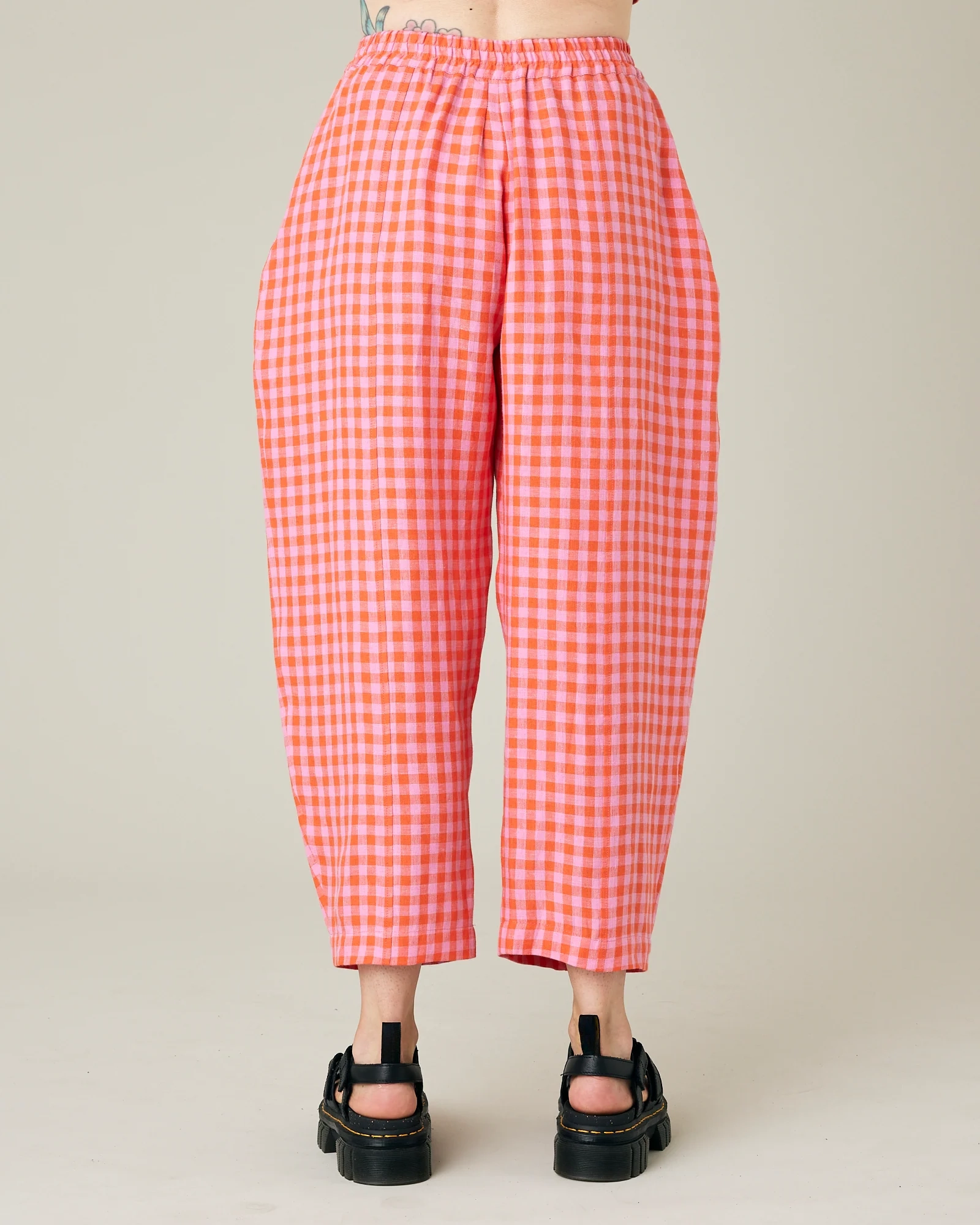 TOMATO & PINK CHECK LINEN TROUSERS