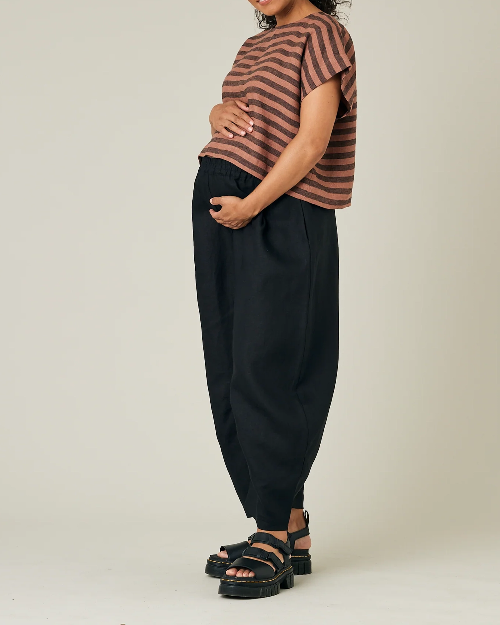 POLLY BISCUIT STRIPE LINEN TOP