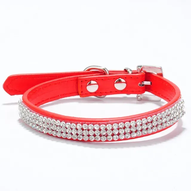 3 Rows Bling Rhinestone Small Pet Dog PU Leather Buckle Cute Cat Crystal Collar