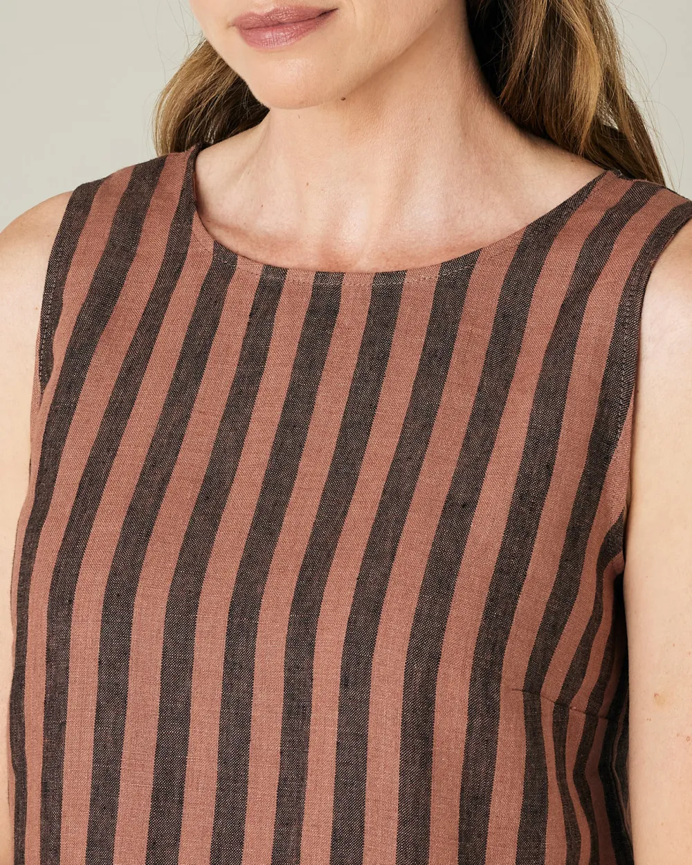 BISCUIT STRIPE LINEN TOP